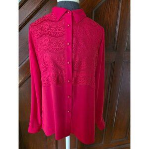 Valerie Stevens Womens Red Lace Button-Down Blouse S